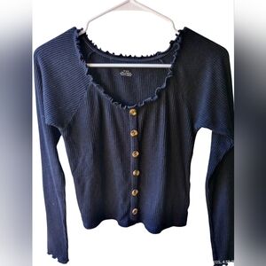 American Eagle Black Ribbed Cropped Sweater Women’s Medium